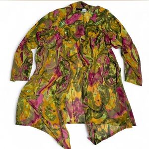 Ashro vibrant Colorful Boho Style Beaded Pullover Sheer Cardigan - Size M